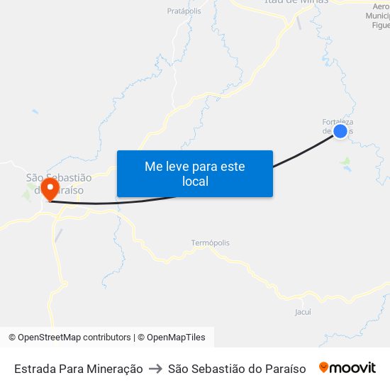 Estrada Para Mineração to São Sebastião do Paraíso map