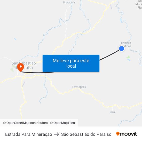 Estrada Para Mineração to São Sebastião do Paraíso map