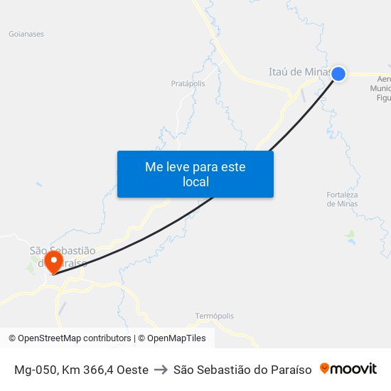 Mg-050, Km 366,4 Oeste to São Sebastião do Paraíso map