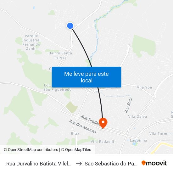 Rua Durvalino Batista Vilela, 144 to São Sebastião do Paraíso map