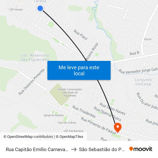 Rua Capitão Emílio Carnevale, 291 to São Sebastião do Paraíso map
