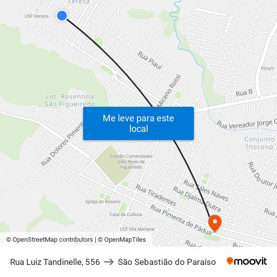 Rua Luiz Tandinelle, 556 to São Sebastião do Paraíso map