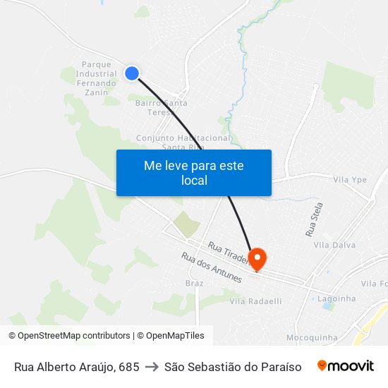 Rua Alberto Araújo, 685 to São Sebastião do Paraíso map