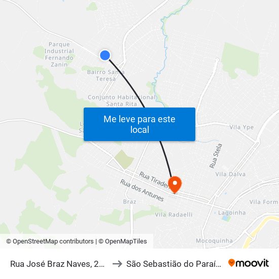 Rua José Braz Naves, 229 to São Sebastião do Paraíso map