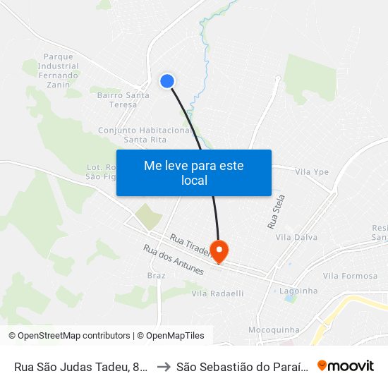 Rua São Judas Tadeu, 861 to São Sebastião do Paraíso map