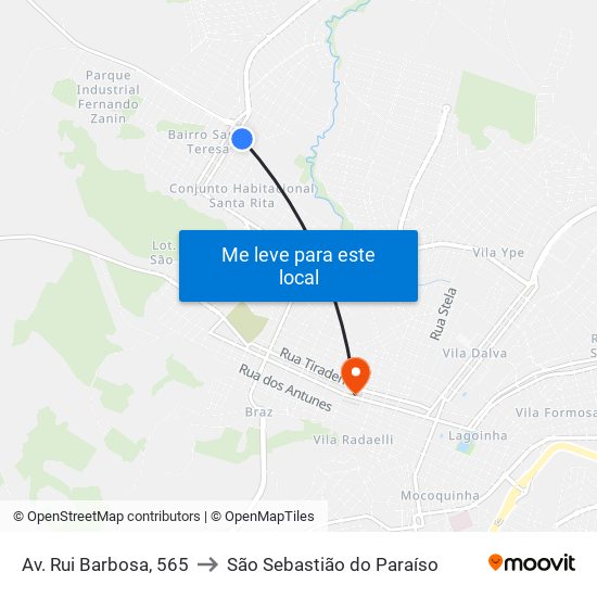 Av. Rui Barbosa, 565 to São Sebastião do Paraíso map