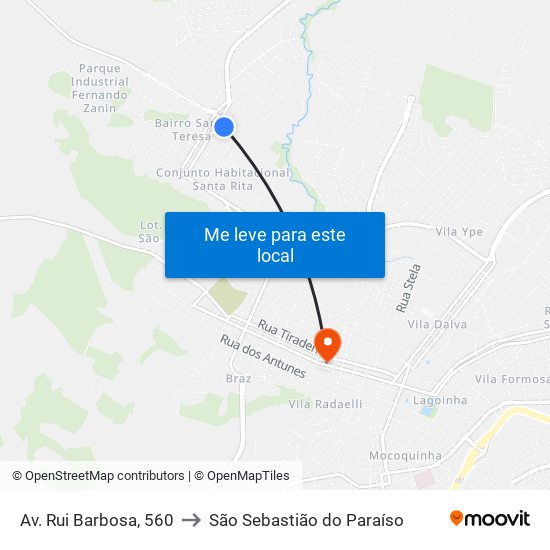 Av. Rui Barbosa, 560 to São Sebastião do Paraíso map