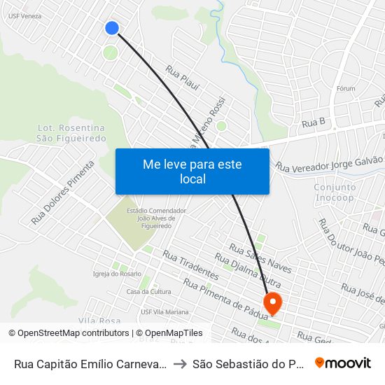 Rua Capitão Emílio Carnevale, 218 to São Sebastião do Paraíso map