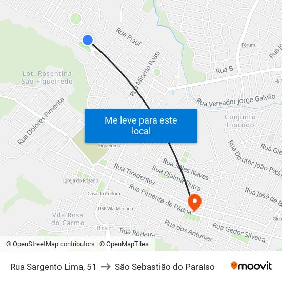 Rua Sargento Lima, 51 to São Sebastião do Paraíso map