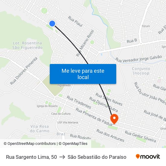 Rua Sargento Lima, 50 to São Sebastião do Paraíso map