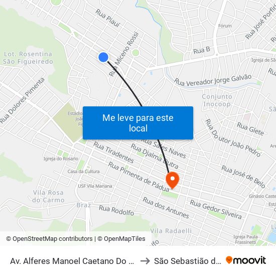 Av. Alferes Manoel Caetano Do Nascimento, 183 to São Sebastião do Paraíso map