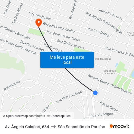 Av. Ângelo Calafiori, 634 to São Sebastião do Paraíso map