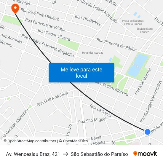 Av. Wenceslau Braz, 421 to São Sebastião do Paraíso map