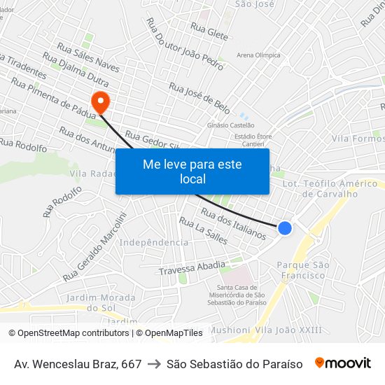 Av. Wenceslau Braz, 667 to São Sebastião do Paraíso map