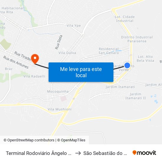 Terminal Rodoviário Ângelo Scavazza to São Sebastião do Paraíso map