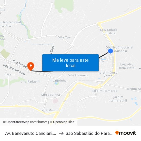 Av. Benevenuto Candiani, 50 to São Sebastião do Paraíso map