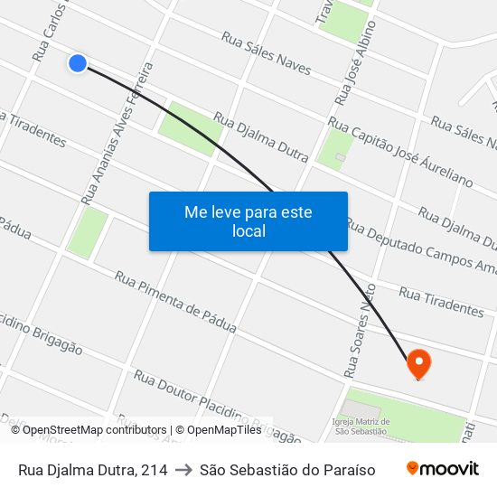 Rua Djalma Dutra, 214 to São Sebastião do Paraíso map