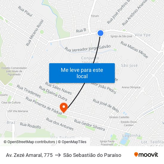 Av. Zezé Amaral, 775 to São Sebastião do Paraíso map