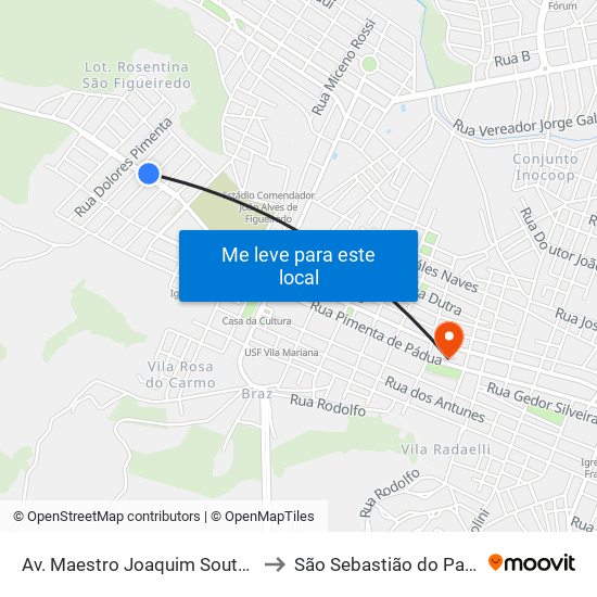 Av. Maestro Joaquim Souto, 600 to São Sebastião do Paraíso map