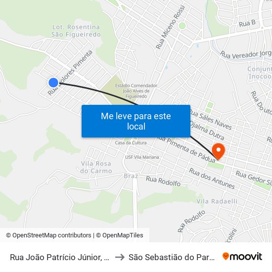 Rua João Patrício Júnior, 620 to São Sebastião do Paraíso map