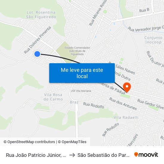 Rua João Patrício Júnior, 479 to São Sebastião do Paraíso map