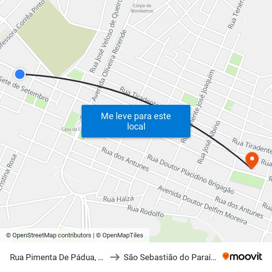 Rua Pimenta De Pádua, 30 to São Sebastião do Paraíso map