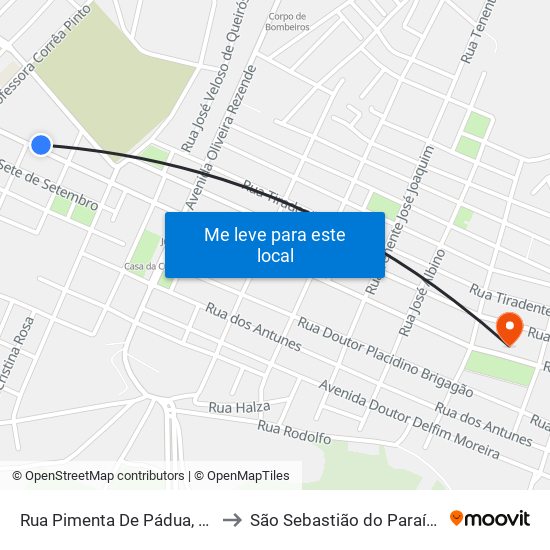 Rua Pimenta De Pádua, 25 to São Sebastião do Paraíso map