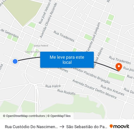 Rua Custódio Do Nascimento, 96 to São Sebastião do Paraíso map