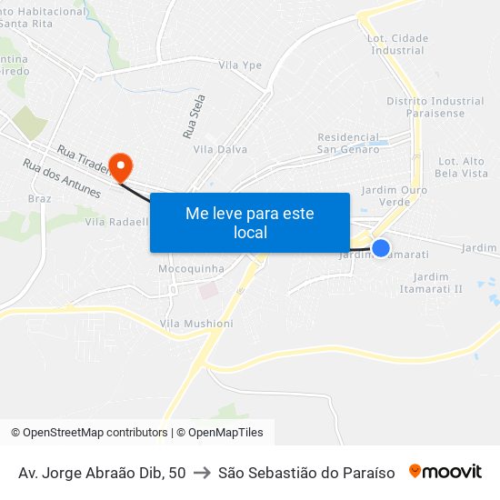 Av. Jorge Abraão Dib, 50 to São Sebastião do Paraíso map