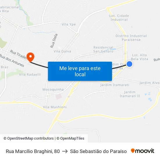 Rua Marcílio Braghini, 80 to São Sebastião do Paraíso map