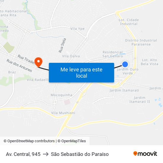 Av. Central, 945 to São Sebastião do Paraíso map