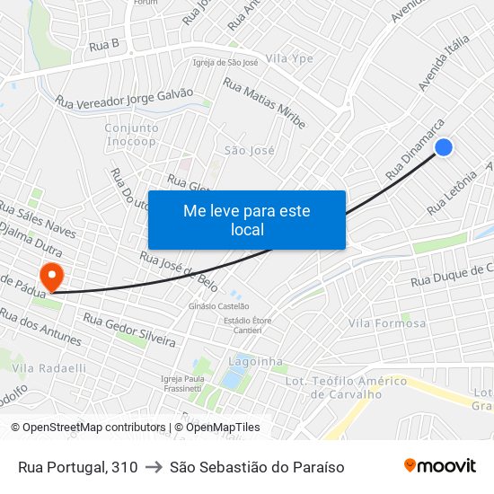 Rua Portugal, 310 to São Sebastião do Paraíso map