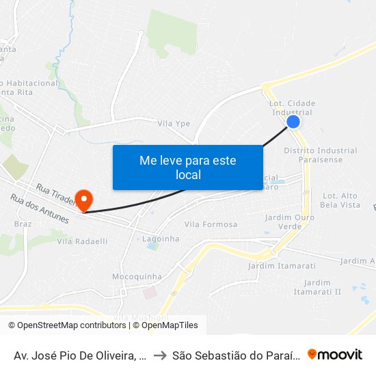 Av. José Pio De Oliveira, 95 to São Sebastião do Paraíso map