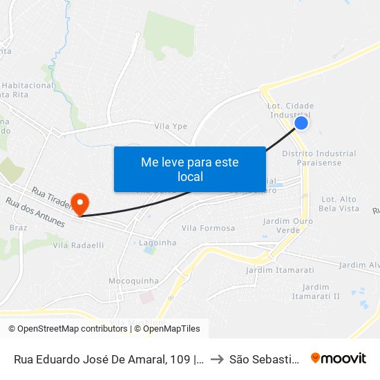 Rua Eduardo José De Amaral, 109 | Ponto De Retorno Da Linha 05 to São Sebastião do Paraíso map