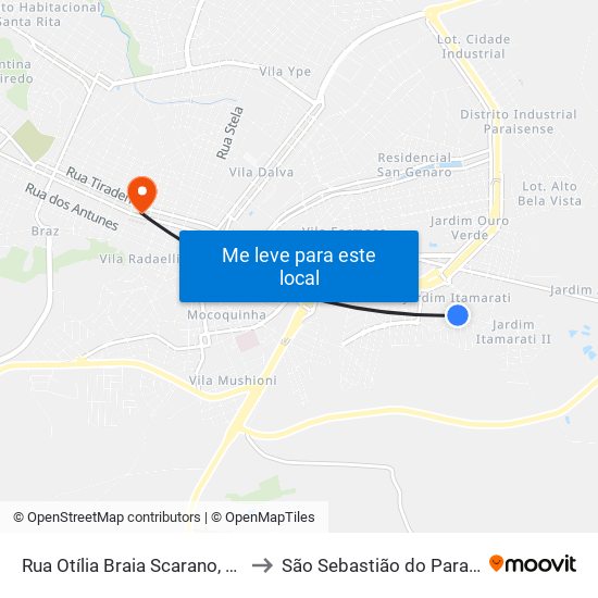 Rua Otília Braia Scarano, 200 to São Sebastião do Paraíso map