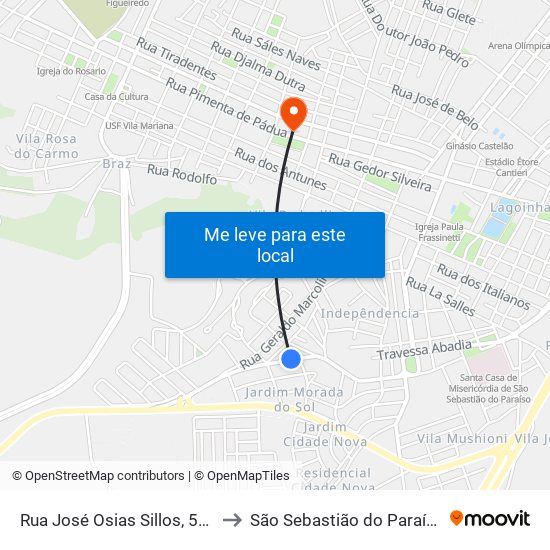 Rua José Osias Sillos, 500 to São Sebastião do Paraíso map