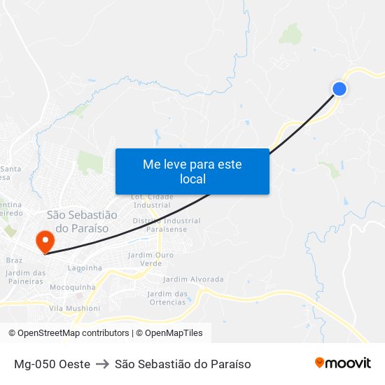Mg-050 Oeste to São Sebastião do Paraíso map