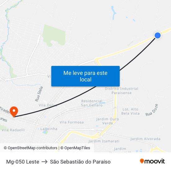 Mg-050 Leste to São Sebastião do Paraíso map