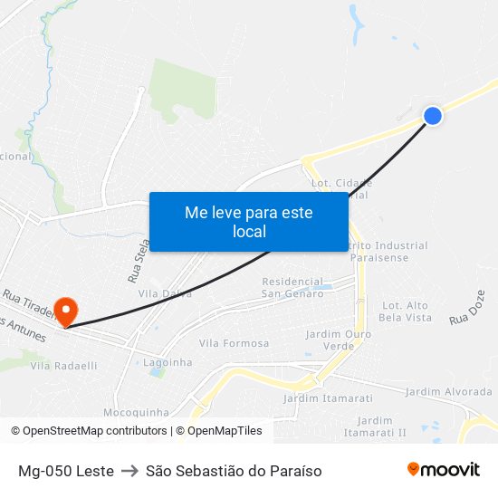 Mg-050 Leste to São Sebastião do Paraíso map