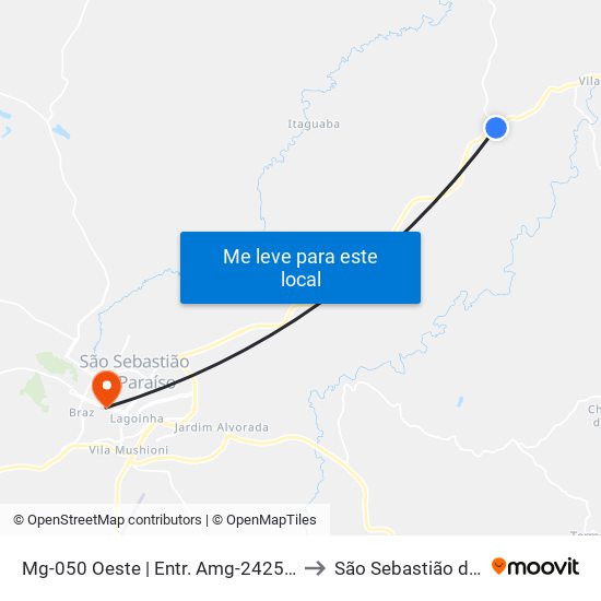 Mg-050 Oeste | Entr. Amg-2425 Para Pratápolis to São Sebastião do Paraíso map