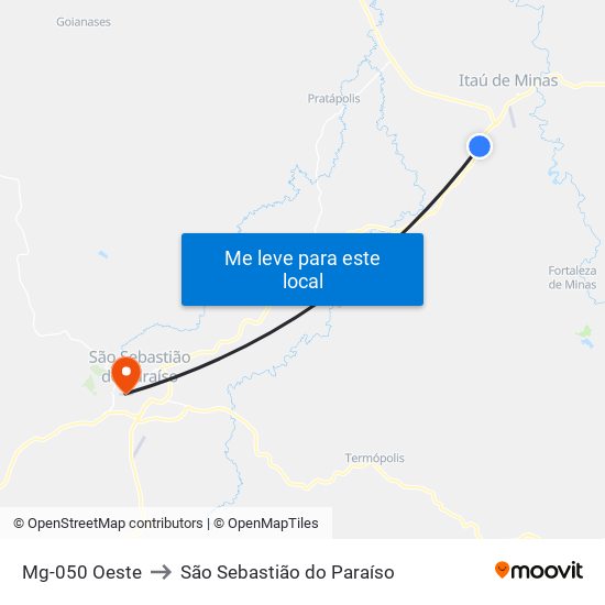 Mg-050 Oeste to São Sebastião do Paraíso map