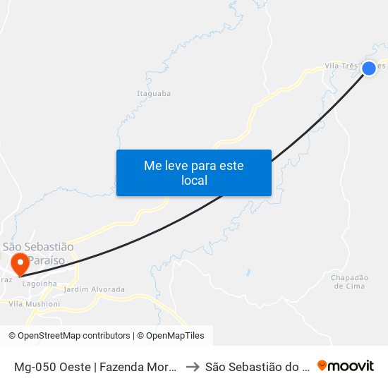 Mg-050 Oeste | Fazenda Morro Do Ferro to São Sebastião do Paraíso map