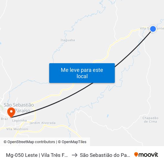 Mg-050 Leste | Vila Três Fontes to São Sebastião do Paraíso map