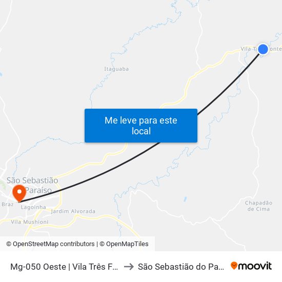 Mg-050 Oeste | Vila Três Fontes to São Sebastião do Paraíso map