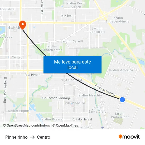 Pinheirinho to Centro map