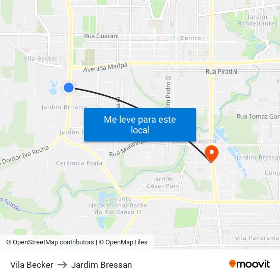 Vila Becker to Jardim Bressan map