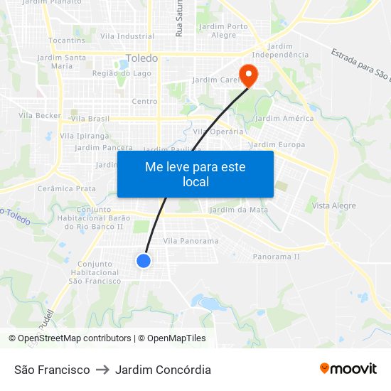 São Francisco to Jardim Concórdia map