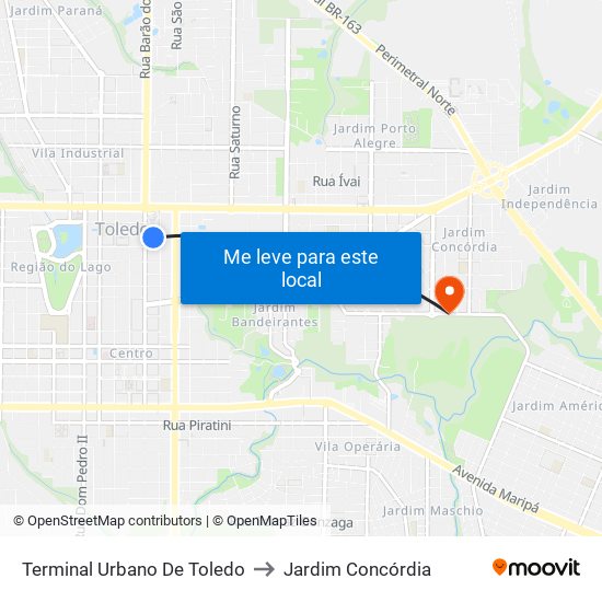 Terminal Urbano De Toledo to Jardim Concórdia map