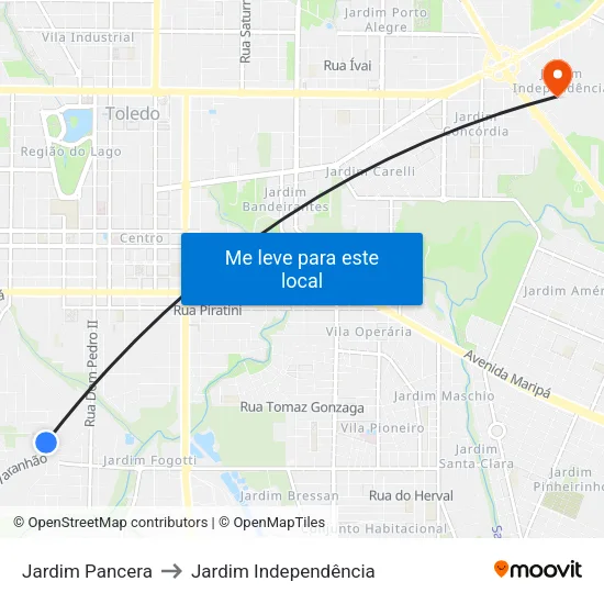 Jardim Pancera to Jardim Independência map
