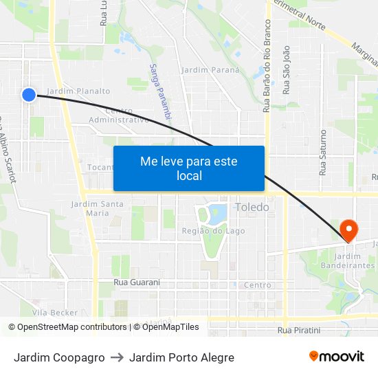 Jardim Coopagro to Jardim Porto Alegre map